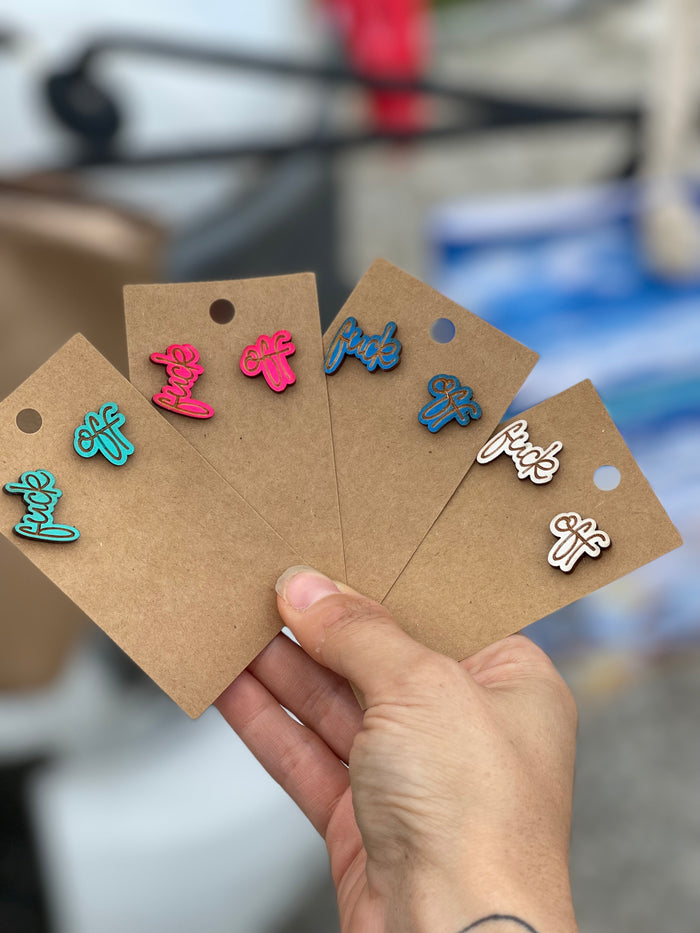 Fuck off wood earring studs
