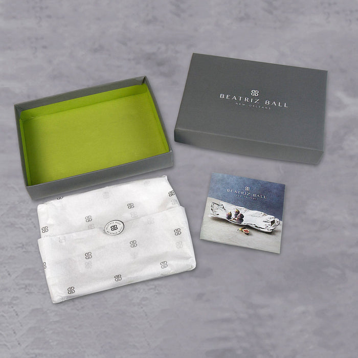 Beatriz Ball Giftables Pearl Denisse Rectangular Engraved Tray "Thankful, Grateful, Blessed" — Illustrative Beatriz Ball box, tissue and card arrangement