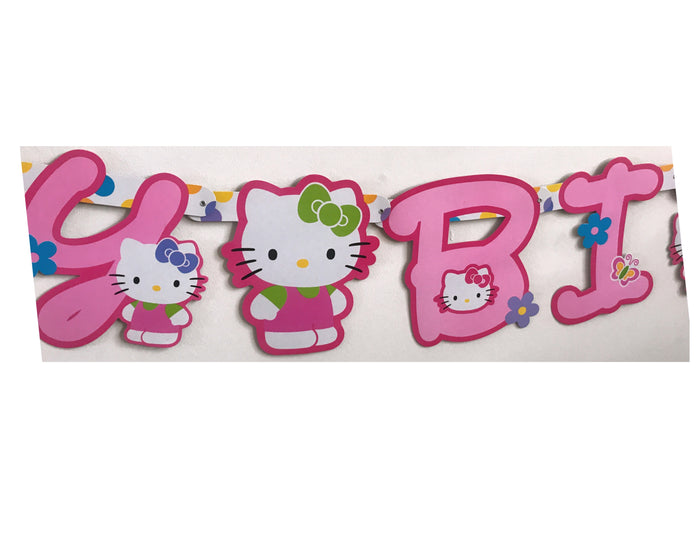 Rare 6.5" Tall Letters Hello Kitty Party Banner Pink with Flowers 'Flower Fun' Happy Birthday Hinged Banner 7 FT