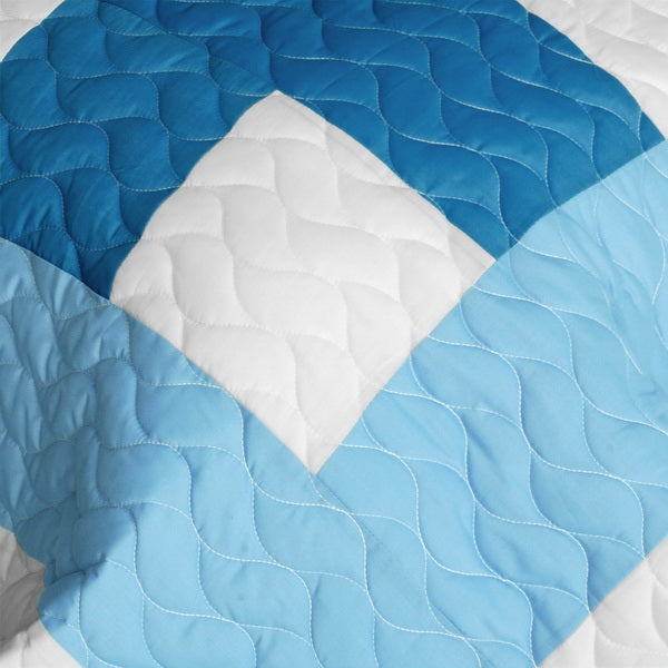 Sky Blue & White Geometric Colorblock Boys Bedding Full/Queen Patchwork Teen Quilt Set Modern Bedspread