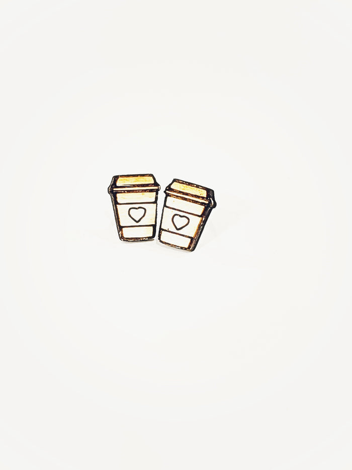 Wholesale | 10 PAIRS | wood coffee cup stud earrings