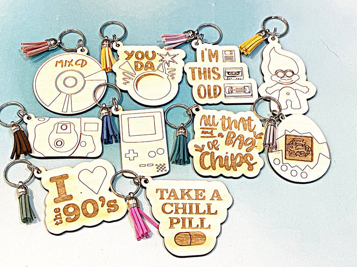 Wholesale | 10 PCs | 90s wood keychain mix