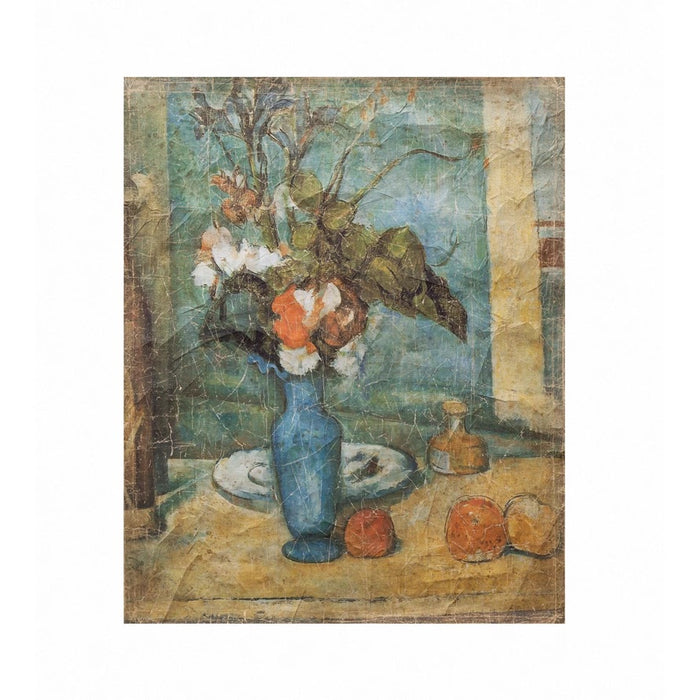 Aged Paper Blue Vase with flowers