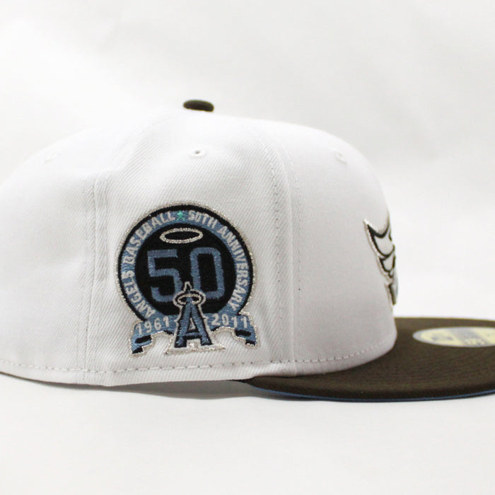Anaheim Angels 50 Year Anniversary New Era 59Fifty Fitted Hat (GITD White Brown Sky Blue Under Brim)