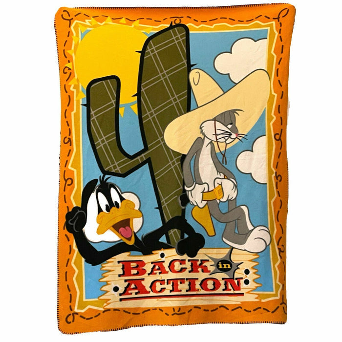 Back In Action Movie Looney Tunes Fleece Plush Blanket Throw Bugs Bunny Daffy Duck Vintage Western Cowboy 46 x 68 2003