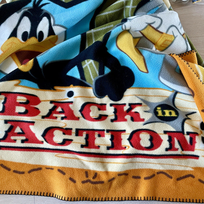 Back In Action Movie Looney Tunes Fleece Plush Blanket Throw Bugs Bunny Daffy Duck Vintage Western Cowboy 46 x 68 2003
