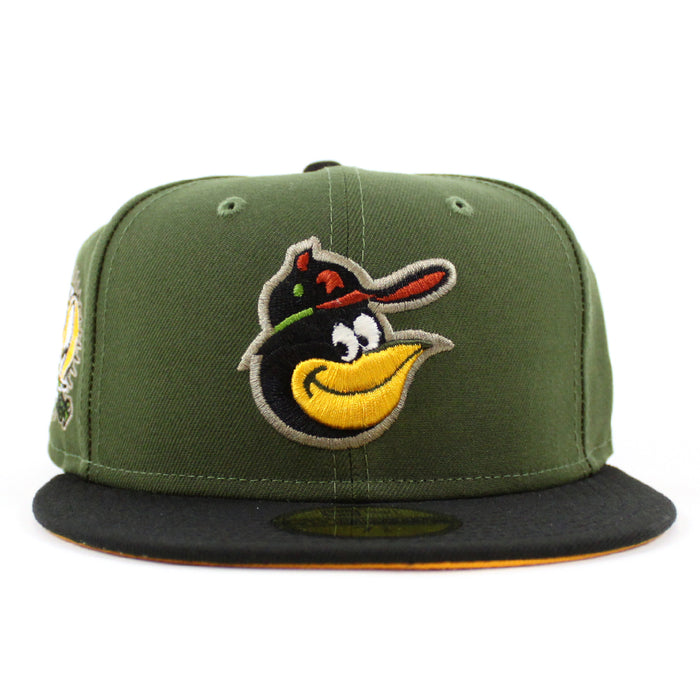 Baltimore Orioles 50TH ANNIVERSARY 59Fifty New Era Fitted Hat (RIFLE GREEN BLACK REG GOLD Under Brim)
