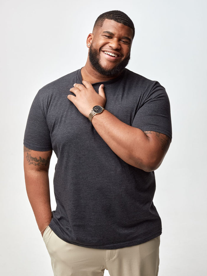Steven is 6', 275lbs and wears a size 3xl # Best Sellers 10-Pack | Charcoal Crew Neck | Fresh Clean Threads