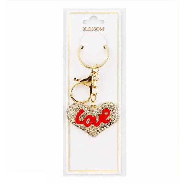 Blossom Rhinestone Heart "Love" Keychain – Sparkling Fashion Accessory (IKC-976)