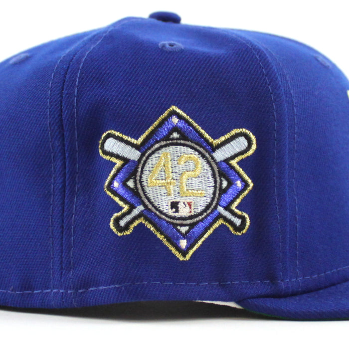 BROOKLYN DODGERS 42 JACKIE ROBINSON New Era 59Fifty Fitted Hat (Royal Blue Green Under Brim)