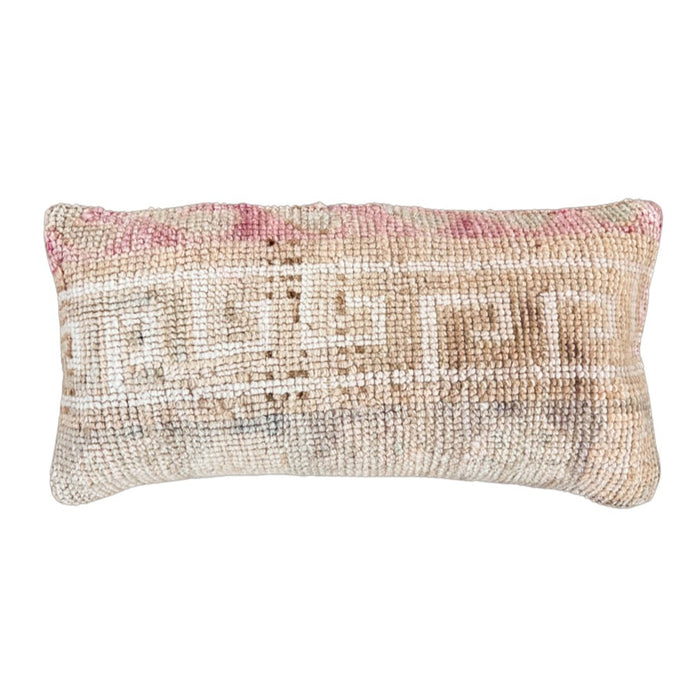 Handmade Turkish oushak pillow cover made with vintage rugs 12x24 pastel