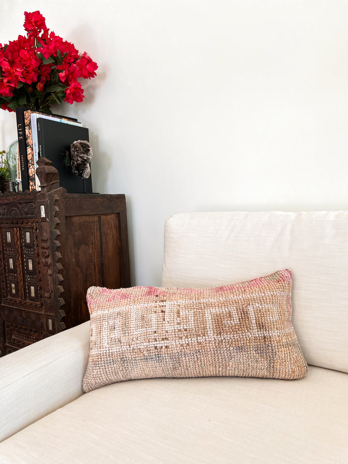 Handmade Turkish oushak pillow cover made with vintage rugs 12x24 pastel