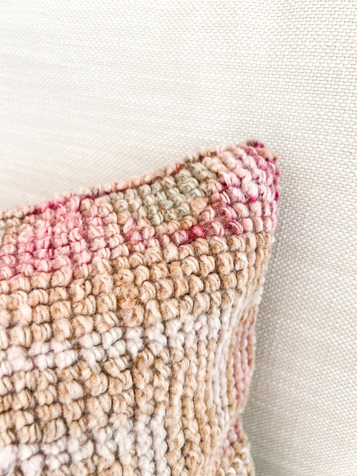 Handmade Turkish oushak pillow cover made with vintage rugs 12x24 pastel