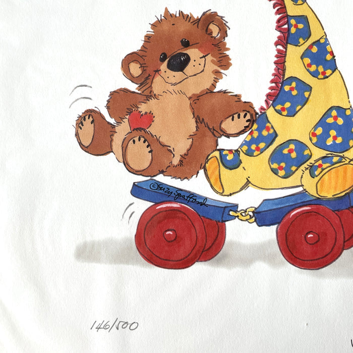 Collectible Little Suzy's Zoo All Aboard Baby Animals Poster Witzy’s Train Ride Wall Art Print Limited Edition Vintage 2000 - Duck Bear Bunny Giraffe - Room Decor