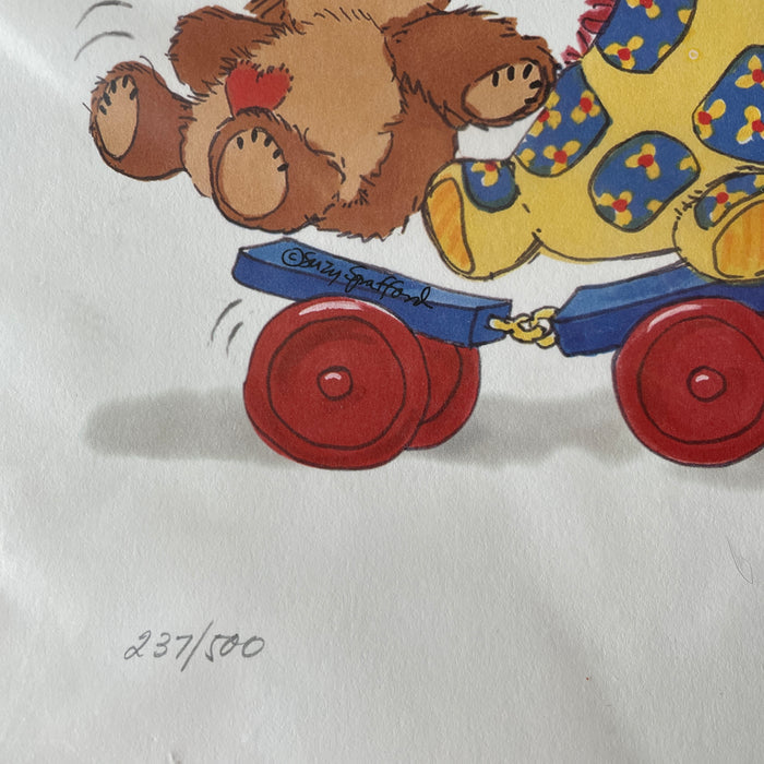 Collectible Little Suzy's Zoo All Aboard Baby Animals Poster Witzy’s Train Ride Wall Art Print Limited Edition Vintage 2000 - Duck Bear Bunny Giraffe - Room Decor