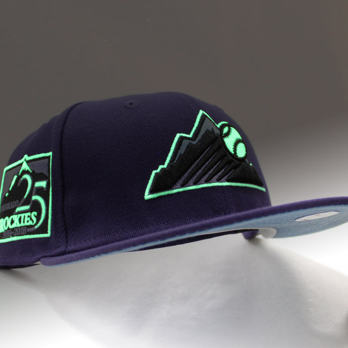 Colorado Rockies 25th Anniversary New Era 59Fifty Fitted Hat (GITD Purple Sky Blue Under Brim)