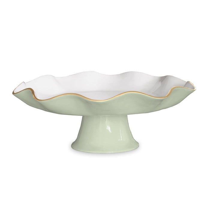 Beatriz Ball Encanto Carola Pedestal Cake Plate — Pistachio base and white serving top isolated on white