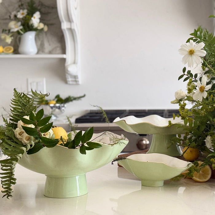 Beatriz Ball Encanto Carola Pedestal Cake Plate — Among separate coordinating bowls and flowers