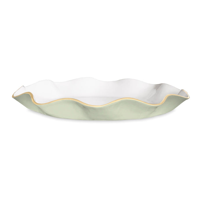 Beatriz Ball Encanto Carola Large Round Platter — Pistachio exterior and white serving surface on white