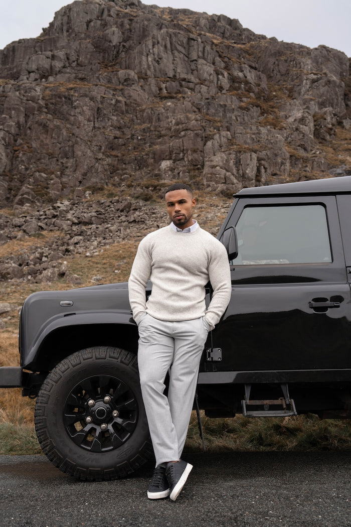 Fisherman Crew Neck Sweater in Soft Grey - TAILORED ATHLETE - USA