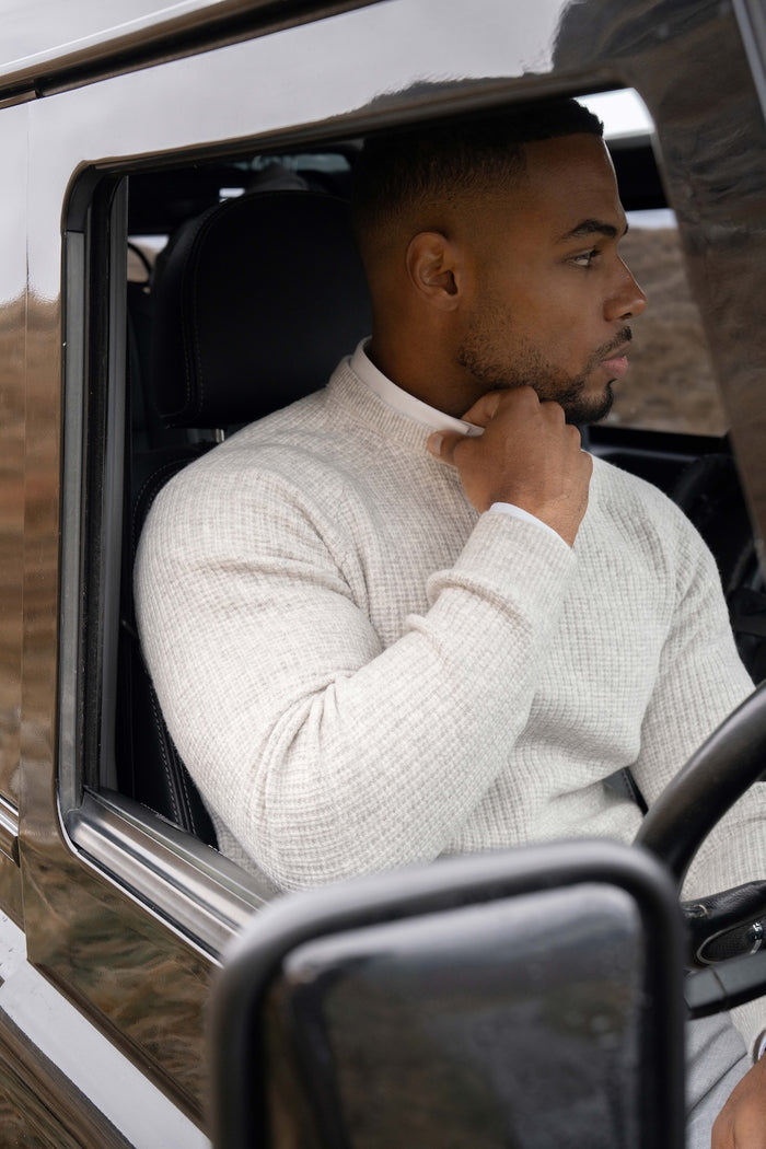 Fisherman Crew Neck Sweater in Soft Grey - TAILORED ATHLETE - USA