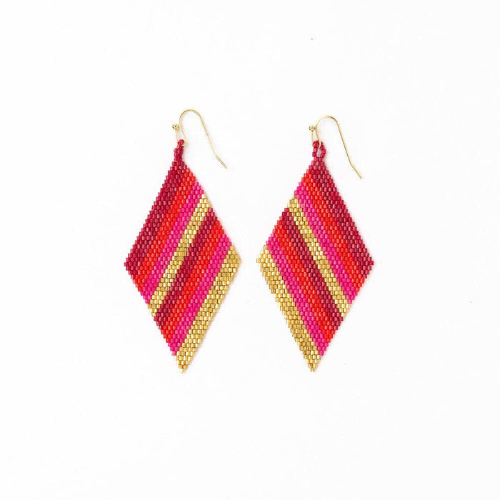 Frida Diagonal Ombre Stripes Beaded Earrings Hot Pink