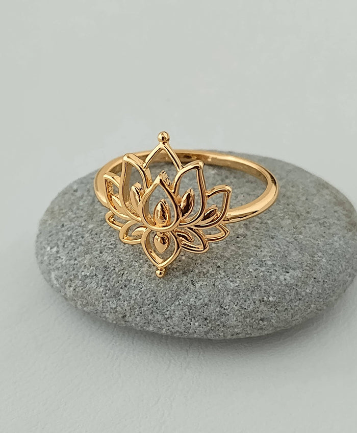Gold Lotus Ring, Silver Lotus Ring, Indian Ring, OM Ring: Gold