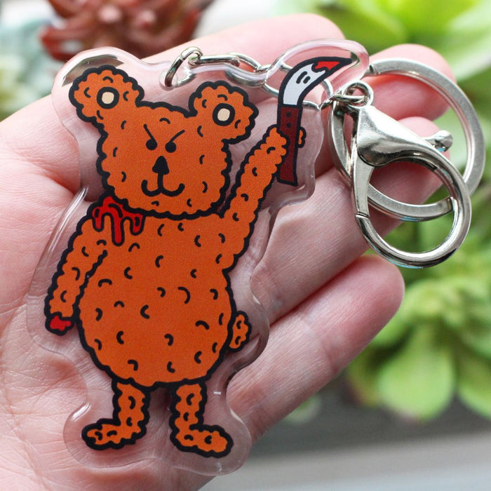 Killer Teddy Bear With Knife Halloween Keychain