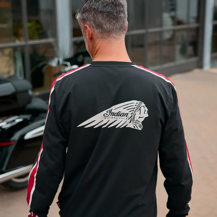 Men's Striped Sleeves Headdress Long Sleeve T-Shirt, Black