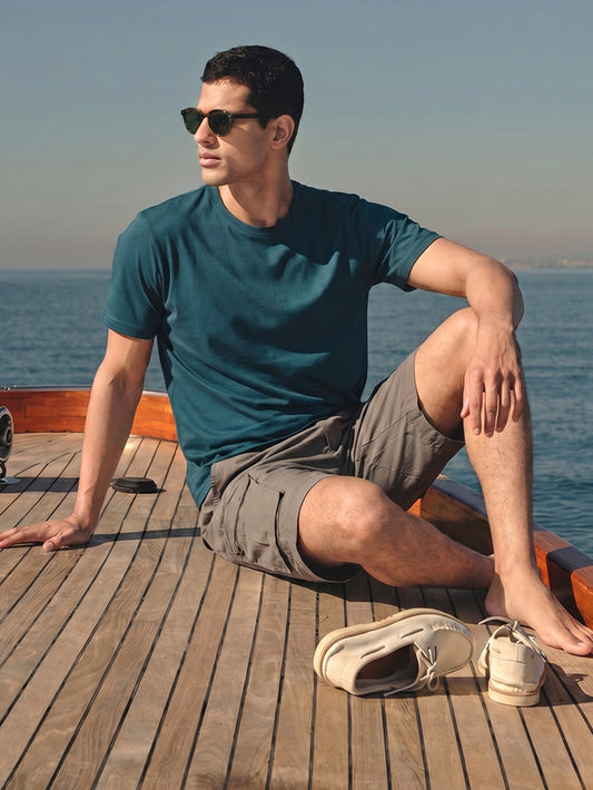 Men's Teal Cotton Bamboo Elastane Regular Fit Tshirt