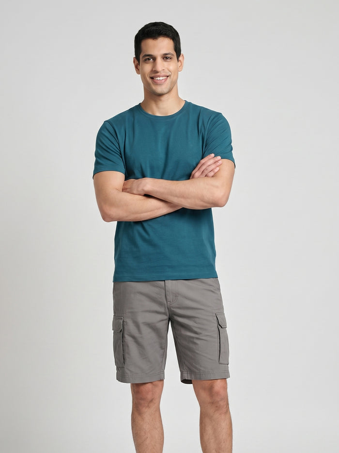Men's Teal Cotton Bamboo Elastane Regular Fit Tshirt