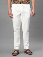 Men's White Cotton Linen Regular Fit Pant