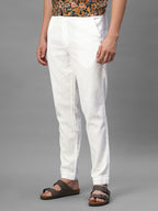Men's White Cotton Linen Regular Fit Pant