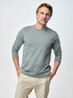 Ariel is 6'1, 175lbs and wears a size M # Mercury Green Long Sleeve Crew Tee | Fresh Clean Threads