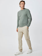Ariel is 6'1, 175lbs and wears a size M # Mercury Green Long Sleeve Crew Neck | Fresh Clean Threads