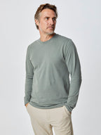 Ariel is 6'1, 175lbs and wears a size M # Mercury Green Long Sleeve Crew Neck Tee | Fresh Clean Threads