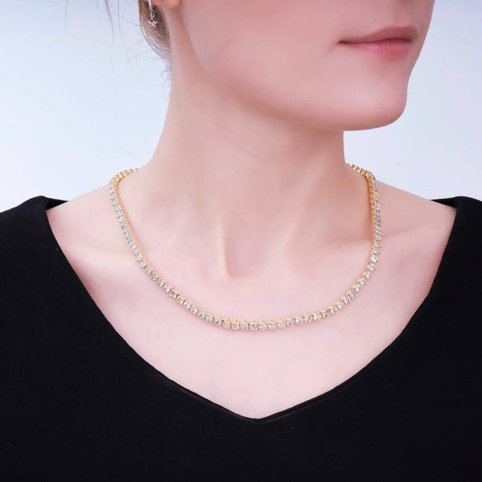 Necklace 18 inch-24K Gold Filled Round Clear CZ Bezel Tennis