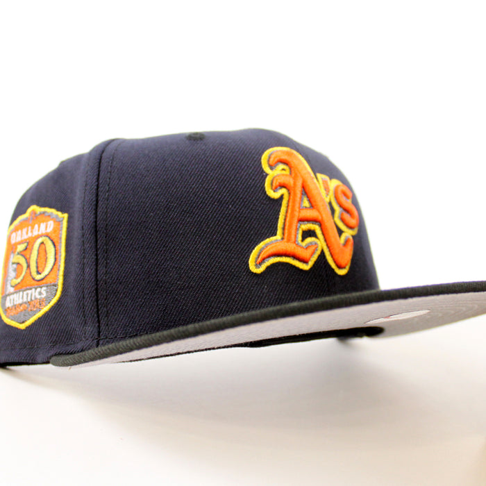 Oakland Athletics Elephant patch New Era 59Fifty Fitted Hat (Navy Black Gray Under Brim)