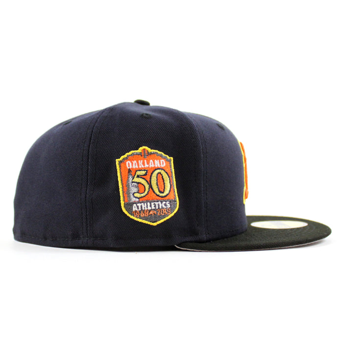 Oakland Athletics Elephant patch New Era 59Fifty Fitted Hat (Navy Black Gray Under Brim)