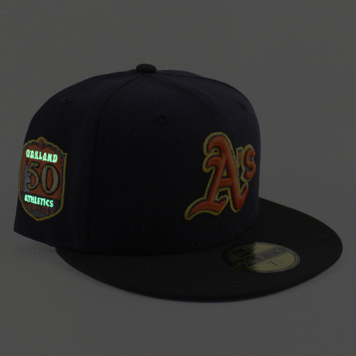 Oakland Athletics Elephant patch New Era 59Fifty Fitted Hat (Navy Black Gray Under Brim)