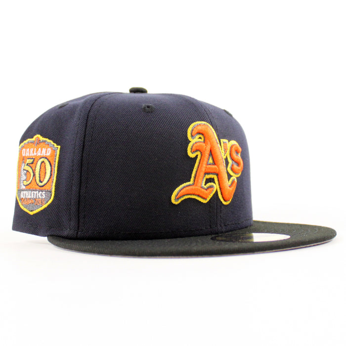 Oakland Athletics Elephant patch New Era 59Fifty Fitted Hat (Navy Black Gray Under Brim)