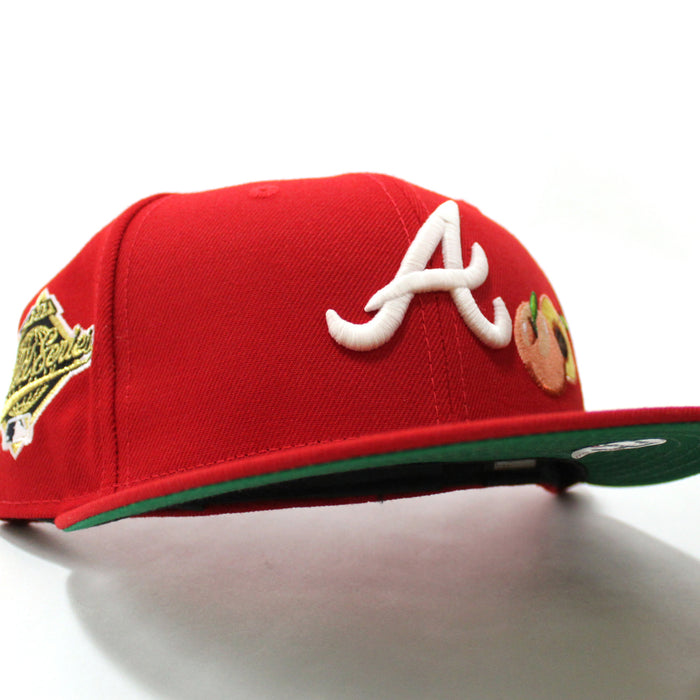 Peach Atlanta Braves 1995 World Series  New Era 59Fifty Fitted Hat (Glow in the Dark Red Green Under Brim)