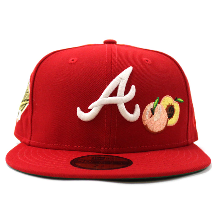 Peach Atlanta Braves 1995 World Series  New Era 59Fifty Fitted Hat (Glow in the Dark Red Green Under Brim)