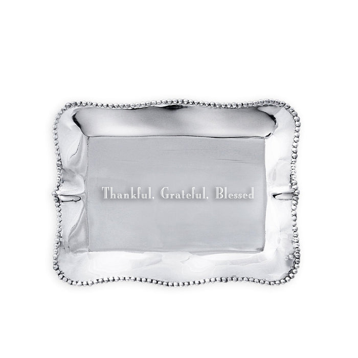 Beatriz Ball Giftables Pearl Denisse Rectangular Engraved Tray "Thankful, Grateful, Blessed" — Thankful Grateful Blessed engraving on white
