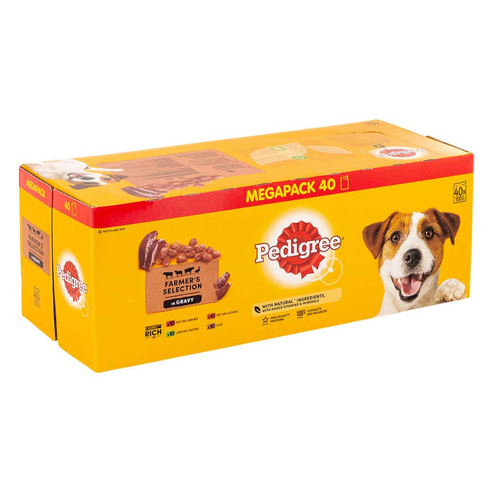 Pedigree Farmer's Selection In Gravy Adult Wet Dog Food 100g x 40 Pack