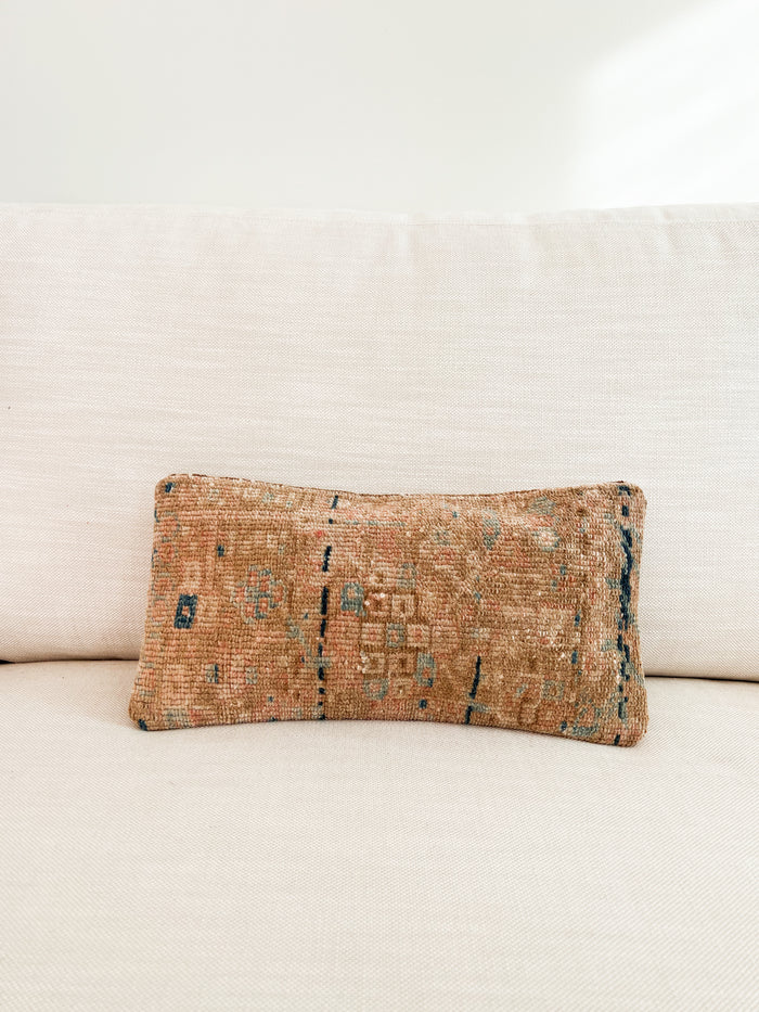 Handmade Turkish oushak pillow cover made with vintage rugs 8x16 beige