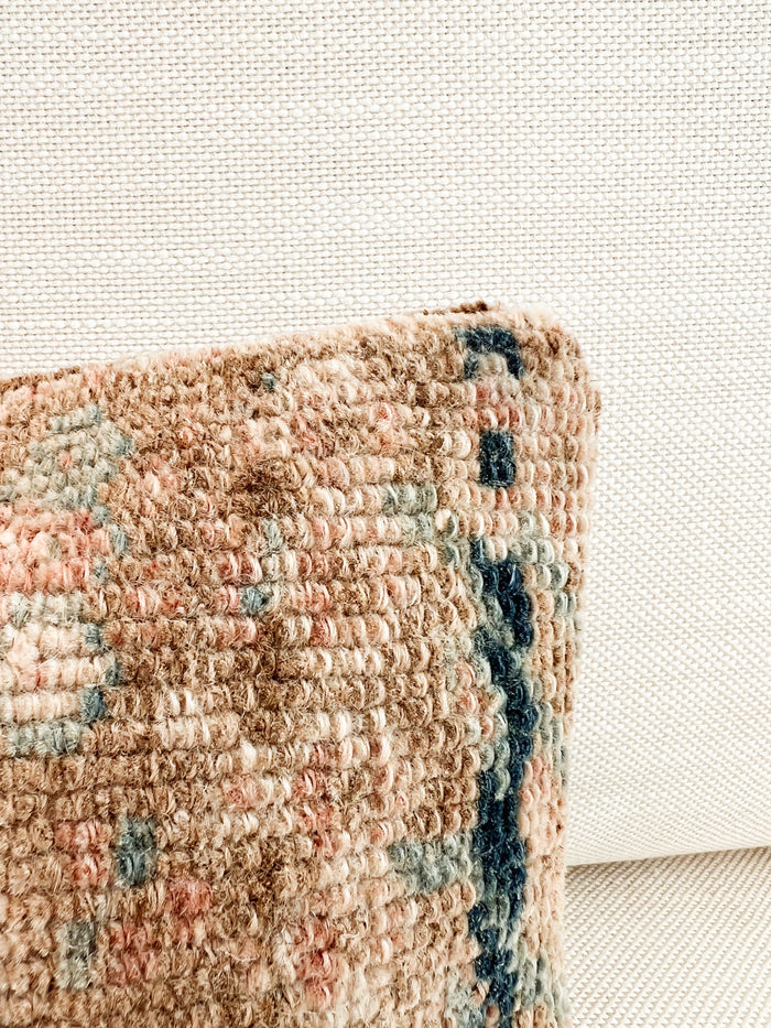 Handmade Turkish oushak pillow cover made with vintage rugs 8x16 beige