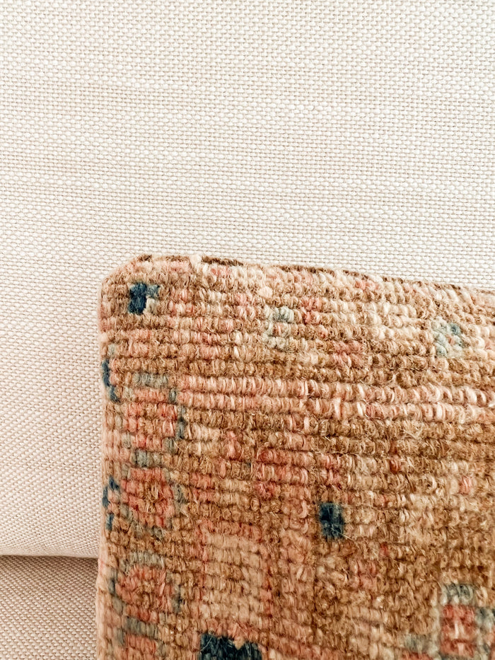 Handmade Turkish oushak pillow cover made with vintage rugs 8x16 beige