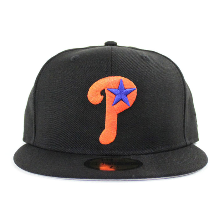 Philadelphia Phillies New Era 59Fifty Fitted Hat (Black Orange Blue Gray Under Brim)