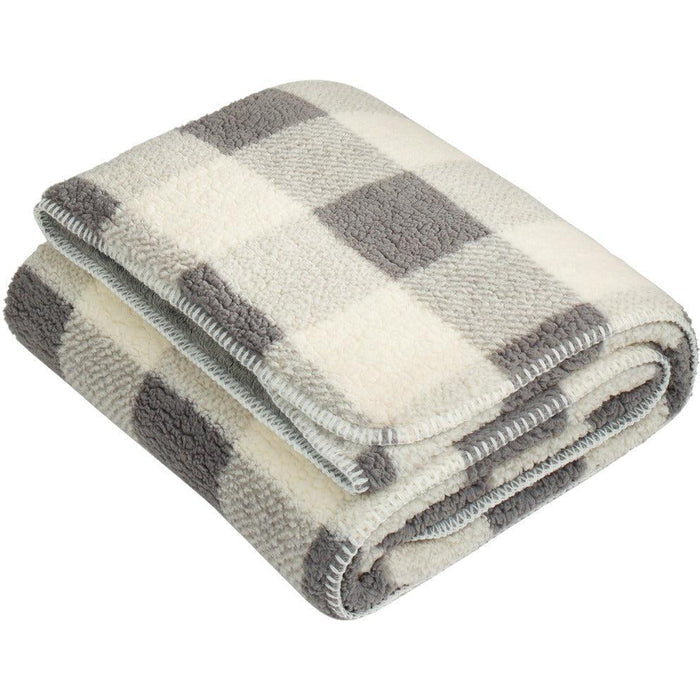 no-logo Port Authority Double-Sided Sherpa/Plush Blanket-Regular-Port Authority-Grey/ Marshmallow Buffalo Plaid-OSFA-Thread Logic